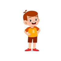 cute little kid boy stand smile with arm on hip pose expression vector