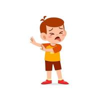 cute little kid boy show refuse and disgust pose expression vector