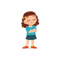 cute little kid girl dissatisfied with arm folded pose expression vector