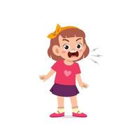 cute little kid girl stand and show angry pose expression vector