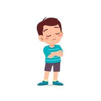 cute little kid boy dissatisfied with arm folded pose expression vector