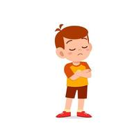 cute little kid boy dissatisfied with arm folded pose expression vector