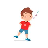 cute little kid boy stand and whistling with mouth vector