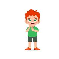 cute little kid boy show worry and scared pose expression vector