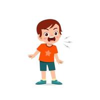 cute little kid boy stand and show angry pose expression vector