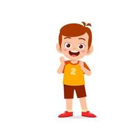 cute little kid boy show happy and friendly pose expression vector