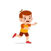 lindo niño pequeño niño asustado y correr gesto de expresión vector