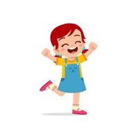cute little kid girl stand happy celebrating pose expression vector