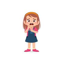 cute little kid girl show worry and scared pose expression vector