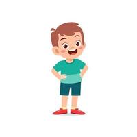 cute little kid boy stand smile with arm on hip pose expression vector