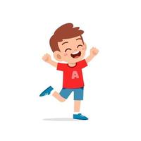 lindo niño pequeño niño stand feliz celebrando pose expresión vector
