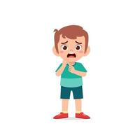 cute little kid boy show worry and scared pose expression vector