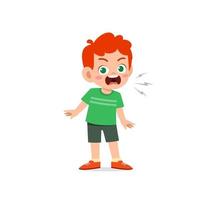 cute little kid boy stand and show angry pose expression vector