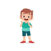 cute little kid boy show happy and friendly pose expression vector