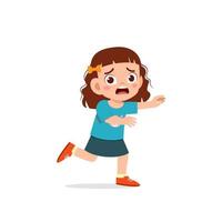 cute little kid girl scared and run expression gesture vector