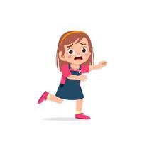 cute little kid girl scared and run expression gesture vector