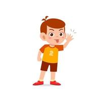 cute little kid boy showing grimace face expression gesture vector