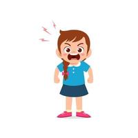 cute little kid girl stand and show angry pose expression vector