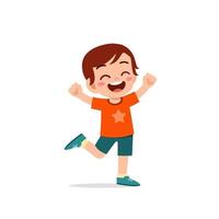 cute little kid boy stand happy celebrating pose expression vector