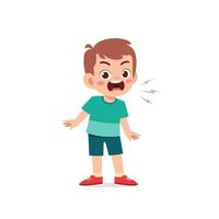 cute little kid boy stand and show angry pose expression vector