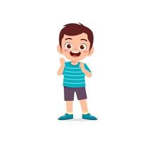 cute little kid boy show happy and friendly pose expression vector