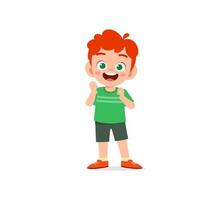 cute little kid boy show happy and friendly pose expression vector