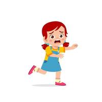 cute little kid girl scared and run expression gesture vector