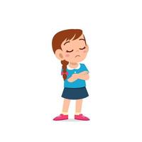 cute little kid girl dissatisfied with arm folded pose expression vector