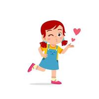 cute little kid girl show love and kiss pose expression vector