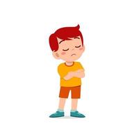 cute little kid boy dissatisfied with arm folded pose expression vector