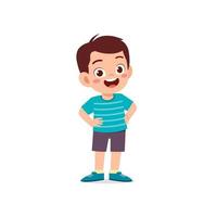 cute little kid boy stand smile with arm on hip pose expression vector