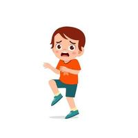 cute little kid boy show worry and scared pose expression vector