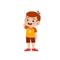 cute little kid boy show unsure and confused pose expression vector