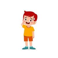 cute little kid boy show unsure and confused pose expression vector