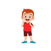 cute little kid boy show happy and friendly pose expression vector