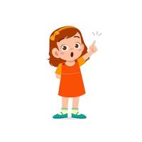 cute little kid girl thinking and has an idea face expression gesture vector