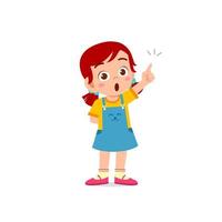 cute little kid girl thinking and has an idea face expression gesture vector