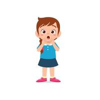 cute little kid girl show shock and amazed pose expression vector