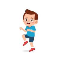 cute little kid boy show worry and scared pose expression vector