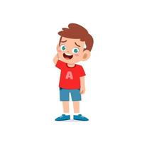 cute little kid boy show unsure and confused pose expression vector