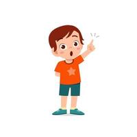 cute little kid boy thinking and has an idea face expression gesture vector