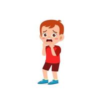 cute little kid boy feeling scared and shocked expression gesture vector