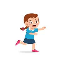 cute little kid girl scared and run expression gesture vector