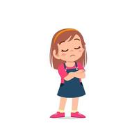 cute little kid girl dissatisfied with arm folded pose expression vector