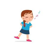 cute little kid girl stand and whistling with mouth vector