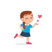 cute little kid girl show love and kiss pose expression vector