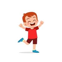 cute little kid boy stand happy celebrating pose expression vector