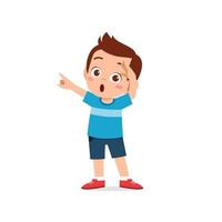 cute little kid boy show shock and amazed pose expression vector