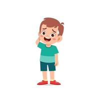 cute little kid boy show unsure and confused pose expression vector