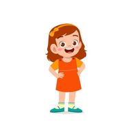 cute little kid girl stand smile with arm on hip pose expression vector